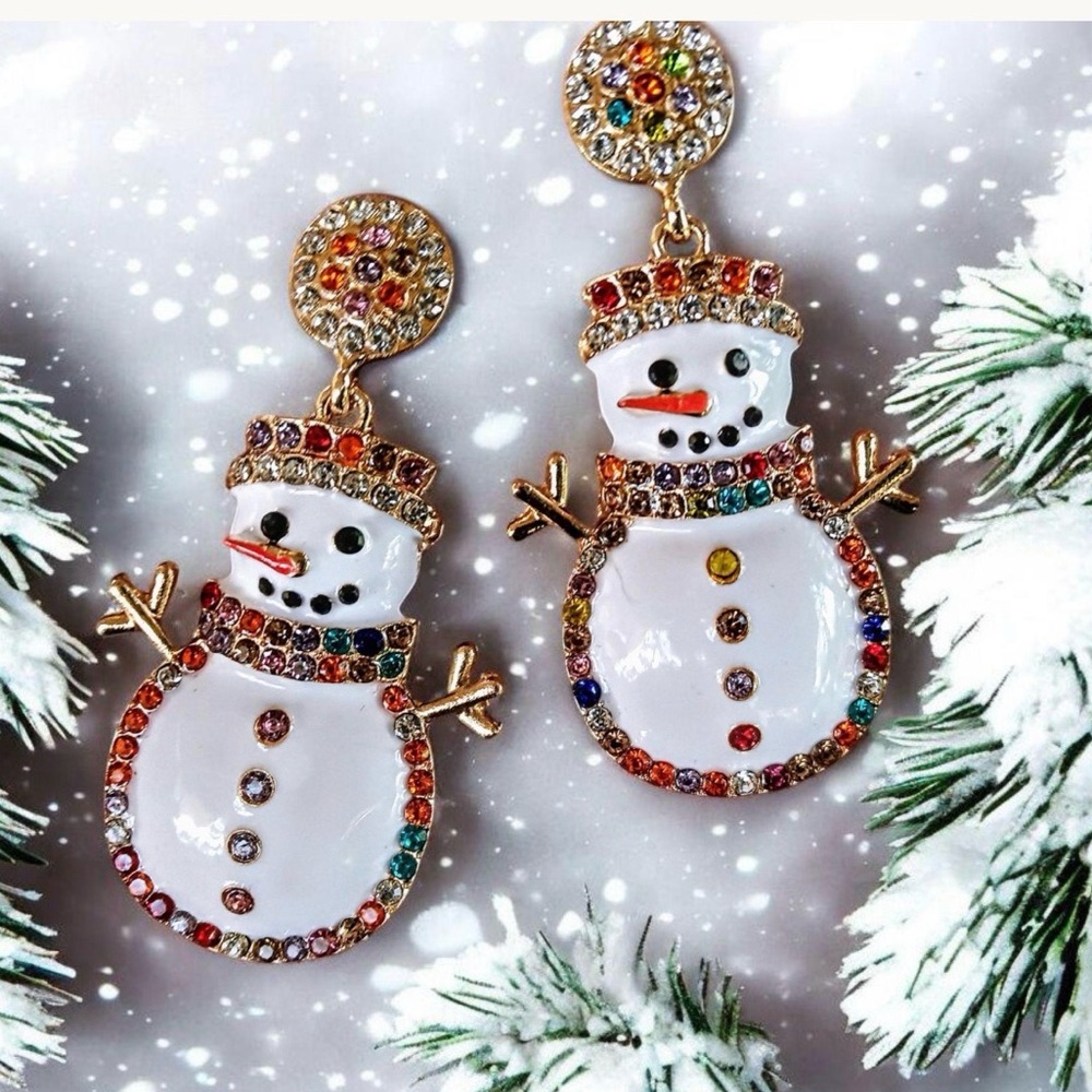 Colorful Snowman Crystal Drop Dangle Earrings